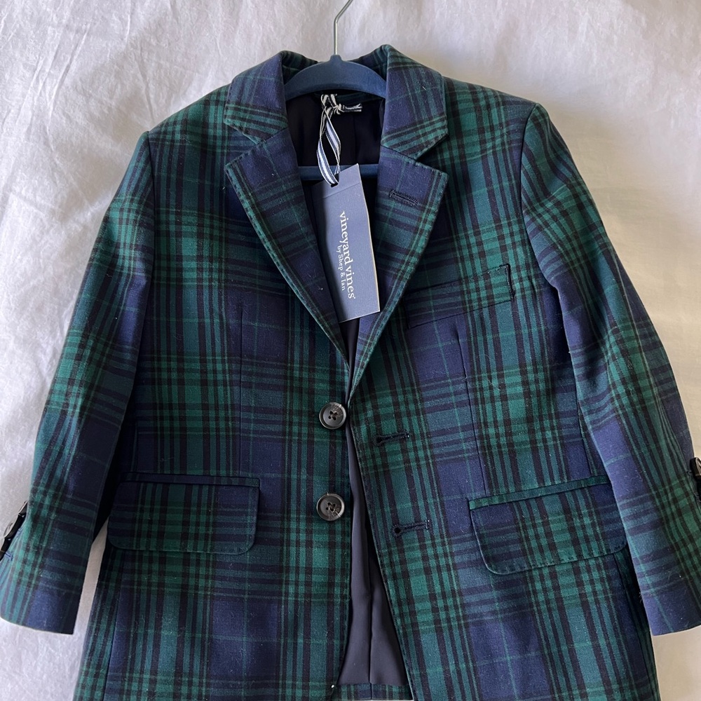 NWT Vineyard Vines Kids Blackwatch Plaid Blazer in Green and Blue